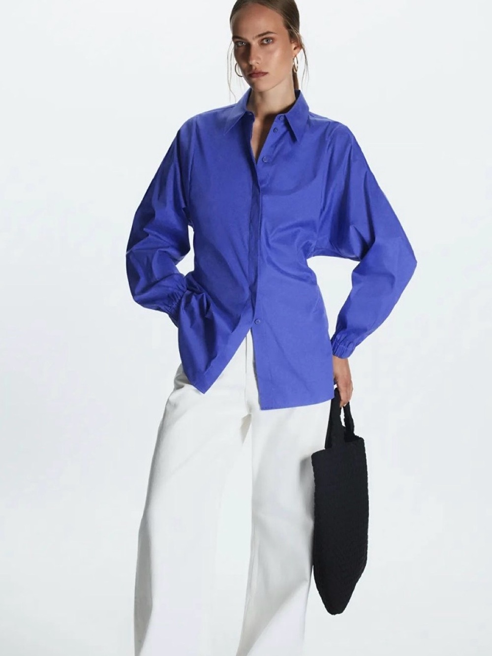 COS Cobalt Blue Slim Fit Elasticated Waist Shirt EU 34 US 4 Minimalist Blouse